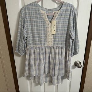 NWT Oddy blue lace sleeve blouse sz S
